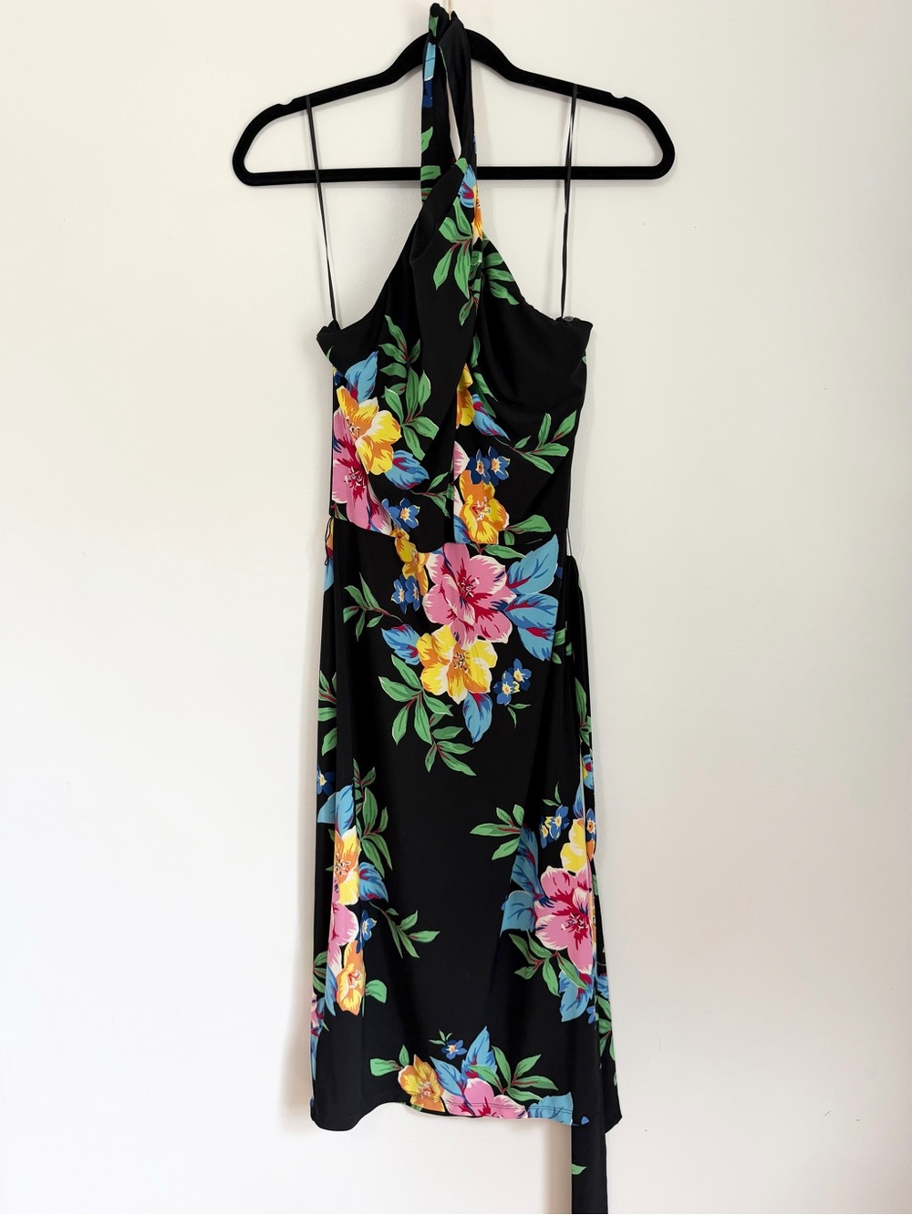 Ralph Lauren Women's Black Floral Jersey Halter Dress Size 6 NWT